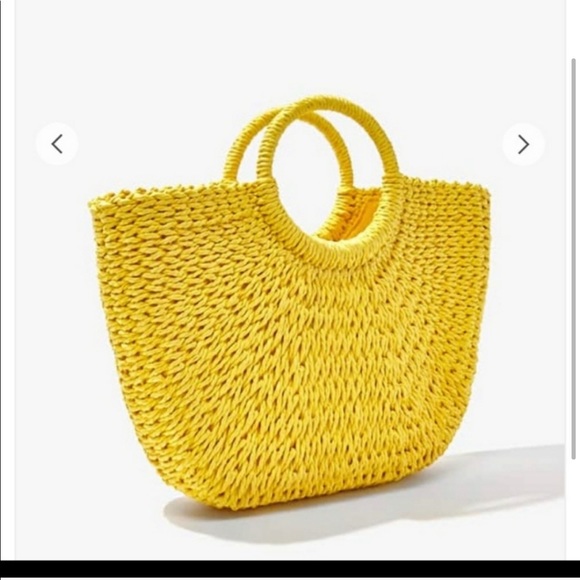 Forever 21 Handbags - Yellow Straw Basketwoven Tote Bag